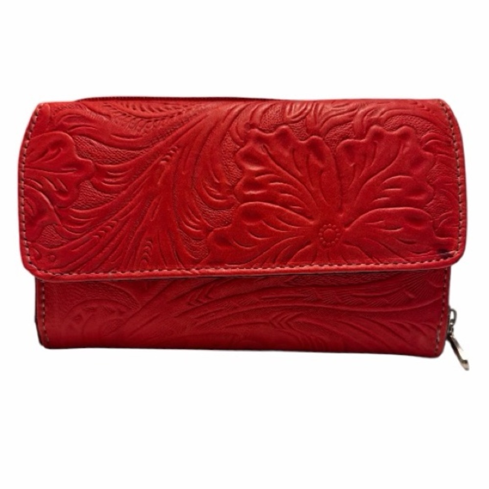 NWOT Red Leather Embossed Artisanal Women's Wallet